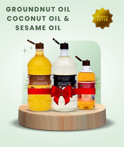 Combo of 1 litre Groundnut Oil, 1 litre Coconut Oil, 500 ml Sesame Oil