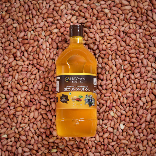HAYYAN Cold Pressed Unrefined Groundnut/Peanut Oil ( Chekku / Ghani ) - 1 Litre