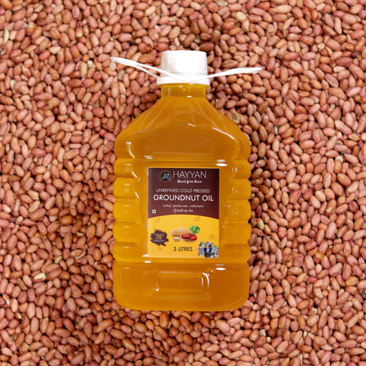 HAYYAN Cold Pressed Unrefined Groundnut/Peanut Oil ( Chekku / Ghani ) - 3 Litres