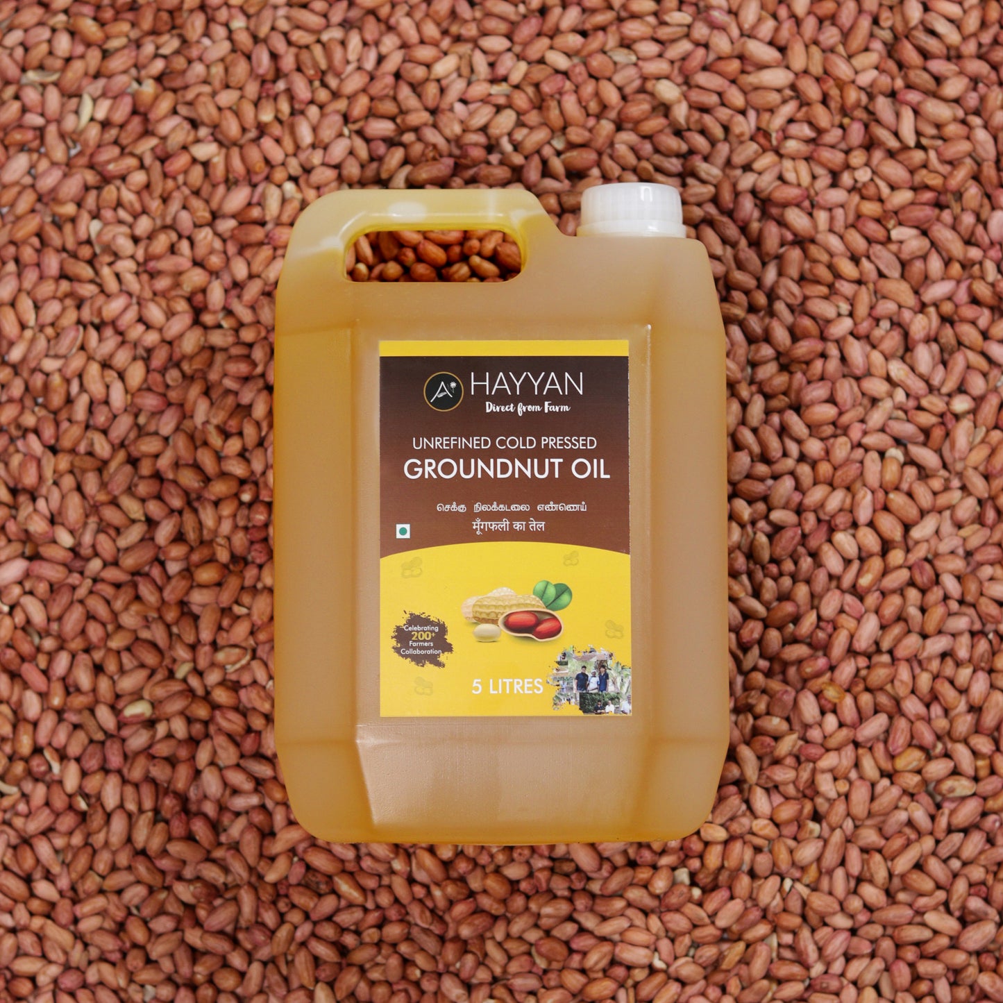 HAYYAN Cold Pressed Unrefined Groundnut/Peanut Oil ( Chekku / Ghani ) (5 Litres)