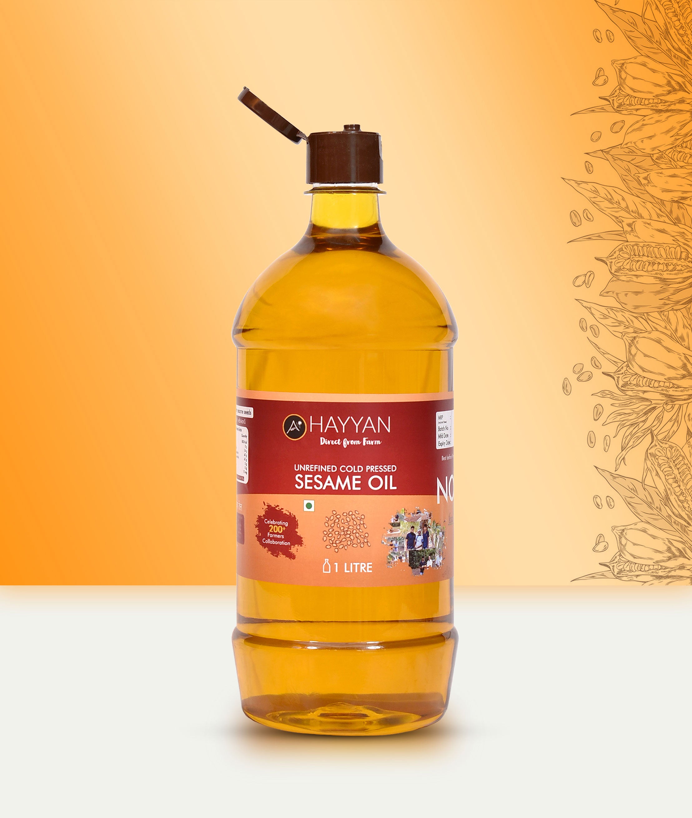 HAYYAN Cold Pressed Sesame Oil / Gingelly Oil / Til Ka Oil - 1 Litre