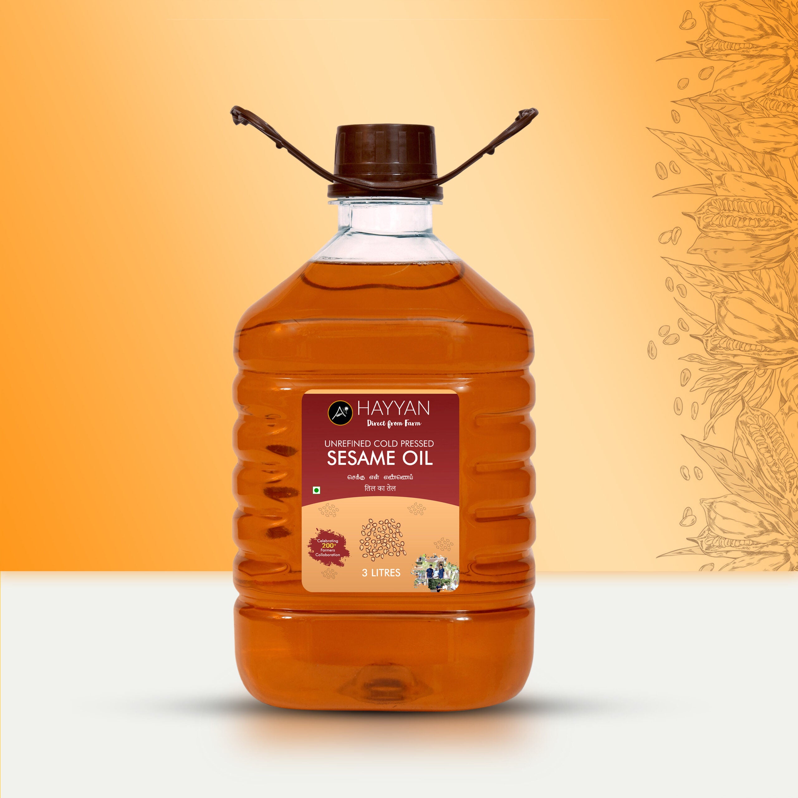 HAYYAN Cold Pressed Sesame Oil / Gingelly Oil / Til Ka Oil - 3 Litre