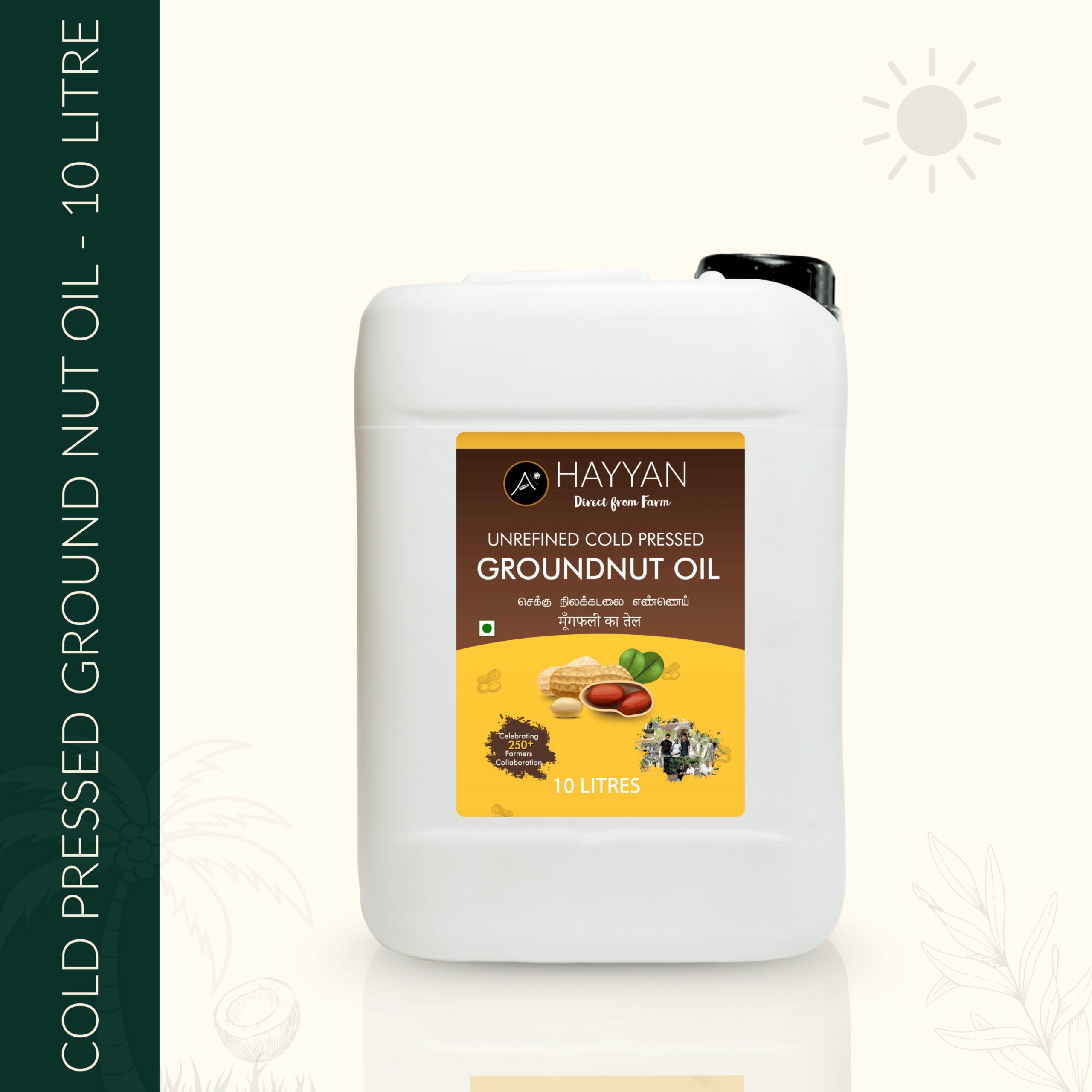 HAYYAN Cold Pressed Unrefined Groundnut/Peanut Oil ( Chekku / Ghani ) (10 Litres)