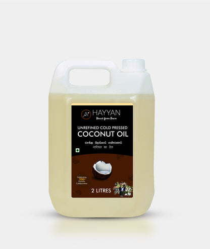 HAYYAN Cold Pressed Unrefined Own Farm Coconut Oil ( Chekku / Ghani ) - 2 Litres