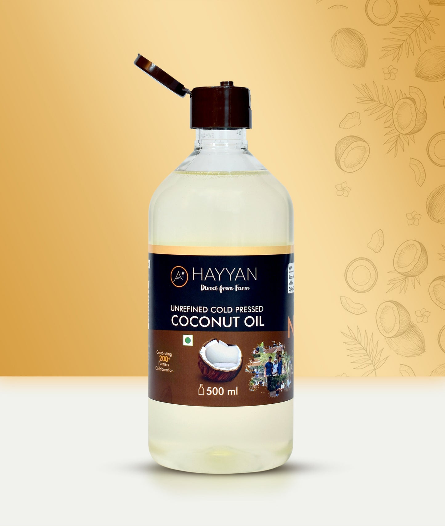 HAYYAN Cold Pressed Unrefined Own Farm Coconut Oil ( Chekku / Ghani ) - 500 ml