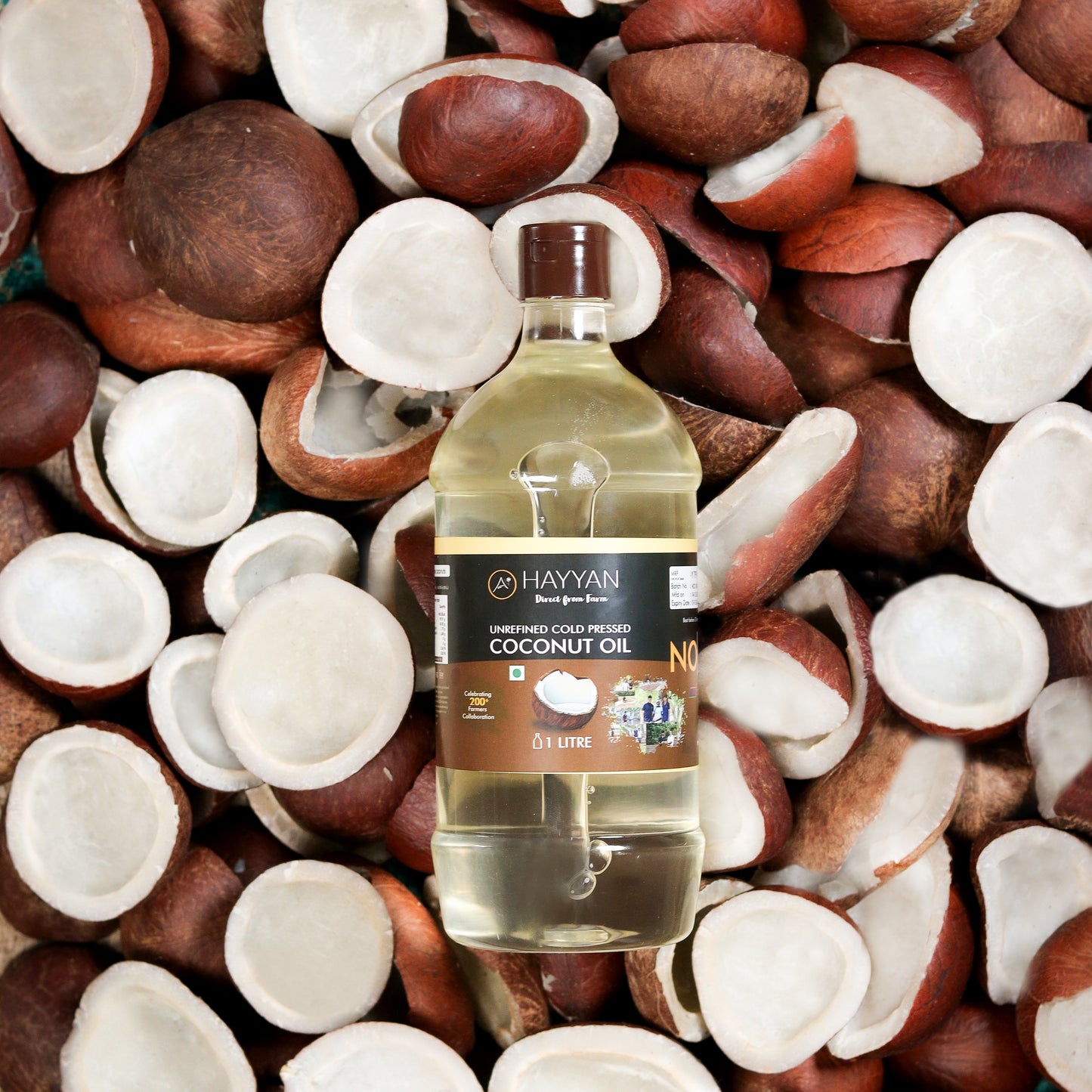 HAYYAN Cold Pressed Unrefined Own Farm Coconut Oil ( Chekku / Ghani ) - 1 Litre