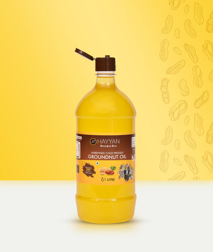 HAYYAN Cold Pressed Unrefined Groundnut/Peanut Oil ( Chekku / Ghani ) - 1 Litre