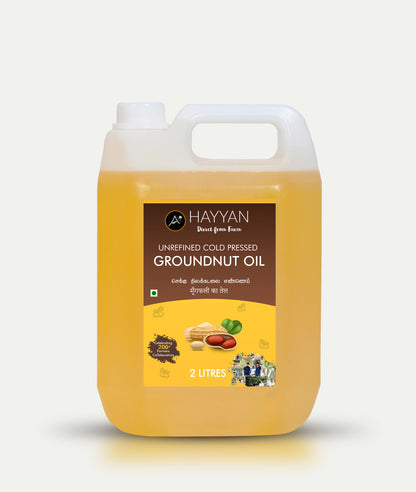 HAYYAN Cold Pressed Unrefined Groundnut/Peanut Oil ( Chekku / Ghani ) (2 Litres)