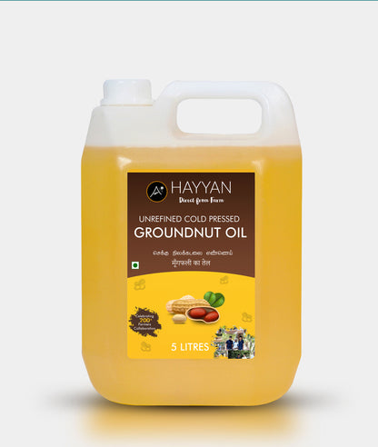 HAYYAN Cold Pressed Unrefined Groundnut/Peanut Oil ( Chekku / Ghani ) (5 Litres)