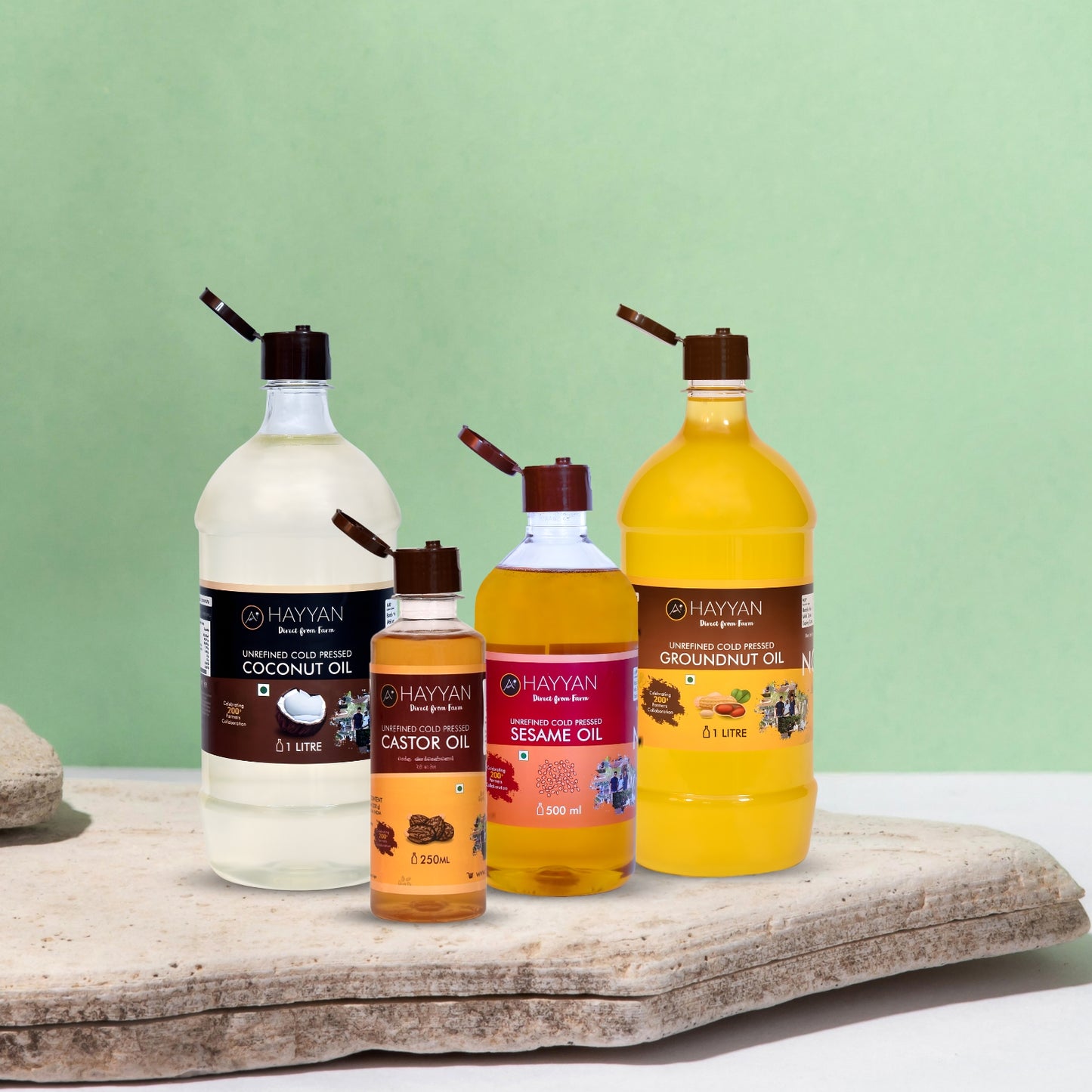 Starter Pack - Combo of 1 litre Coconut Oil, 250 ml of Castor Oil, 500 ml Sesame Oil, 1 litre Groundnut Oil
