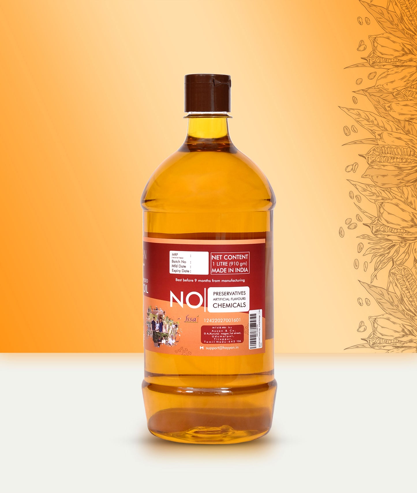 HAYYAN Cold Pressed Sesame Oil / Gingelly Oil / Til Ka Oil - 1 Litre