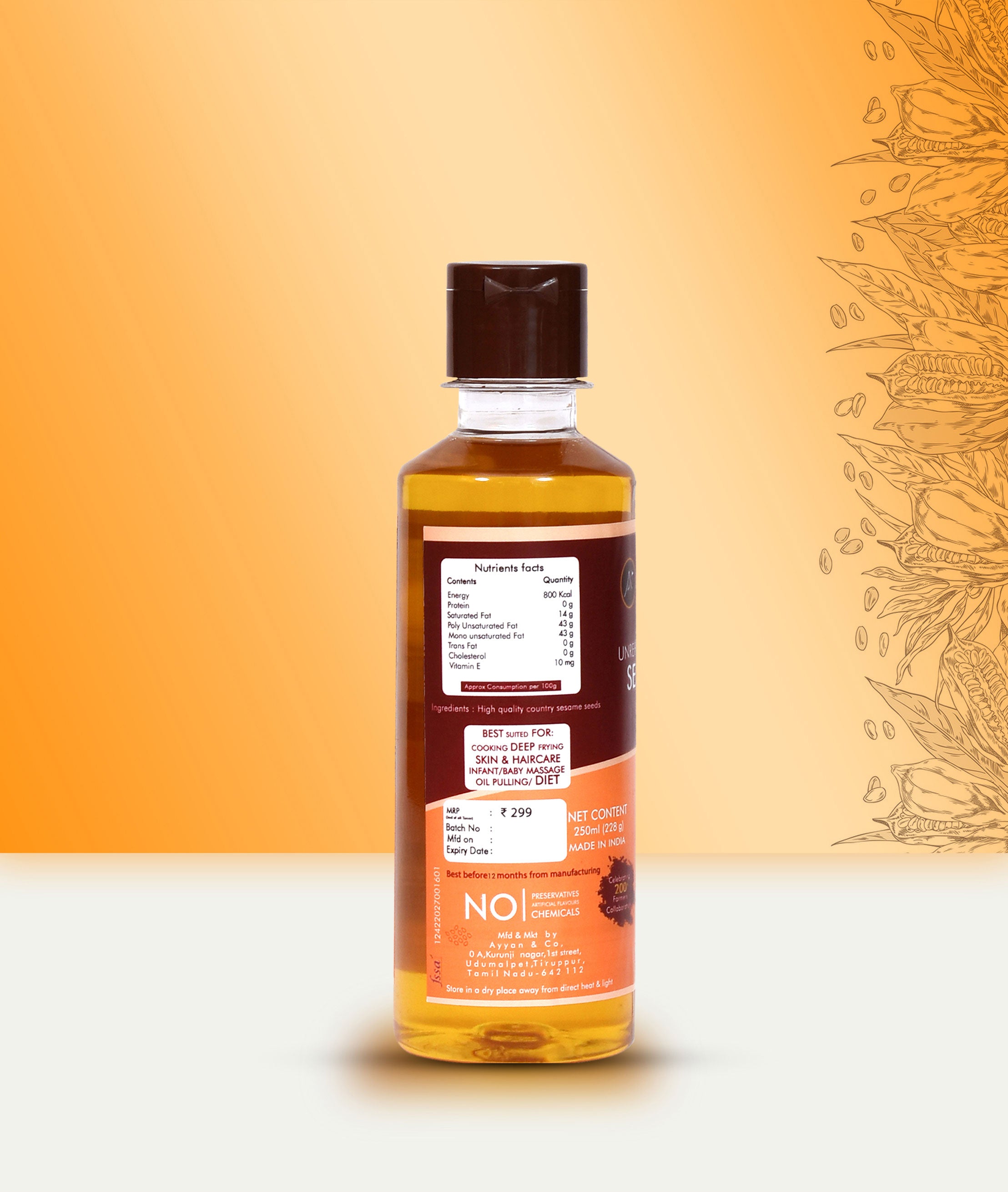 HAYYAN Cold Pressed sesame Oil - 250 ml